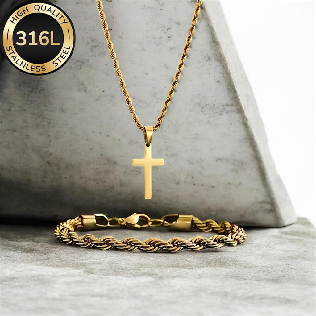 Handmade Unisex necklace with cross pendant and bracelet set