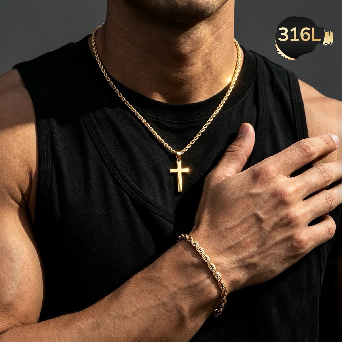 Handmade Unisex necklace with cross pendant and bracelet set